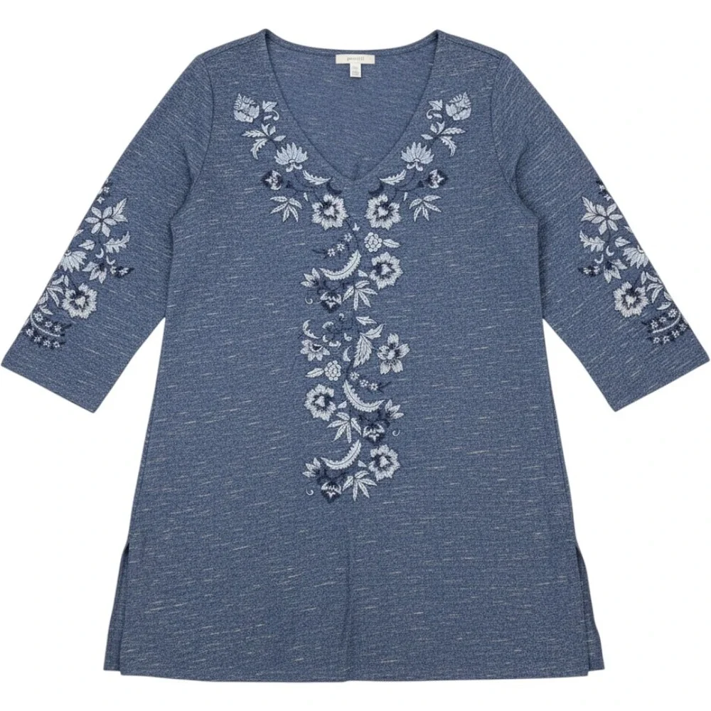 J.Jill Pure‎ Jill Navy Blue Floral Embroidered V-Neck Tunic Top XS